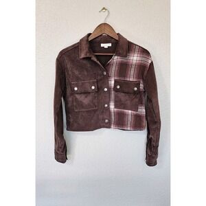 Ultra Flirt Juniors' Cropped Mixed Plaid & Corduroy Buttoned Crop Top  X small